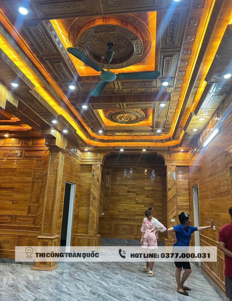 Ốp full tường + trần gỗ xoan
